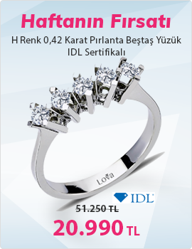 H Renk 0,42 Karat Pırlanta Beştaş Yüzük - IDL Sertifikalı - Son Gün 26 Nisan Pazar)
