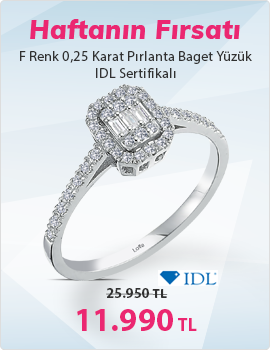 0,25 Karat Baget Pırlanta Yüzük - IDL Sertifikalı - Son Gün 26 Nisan Pazar)