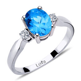 Pırlantalı Oval Blue Topaz Yüzük