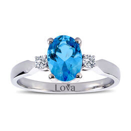 Pırlantalı Oval Blue Topaz Yüzük