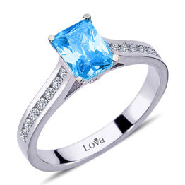 Pırlantalı Oktagon Blue Topaz Yüzük